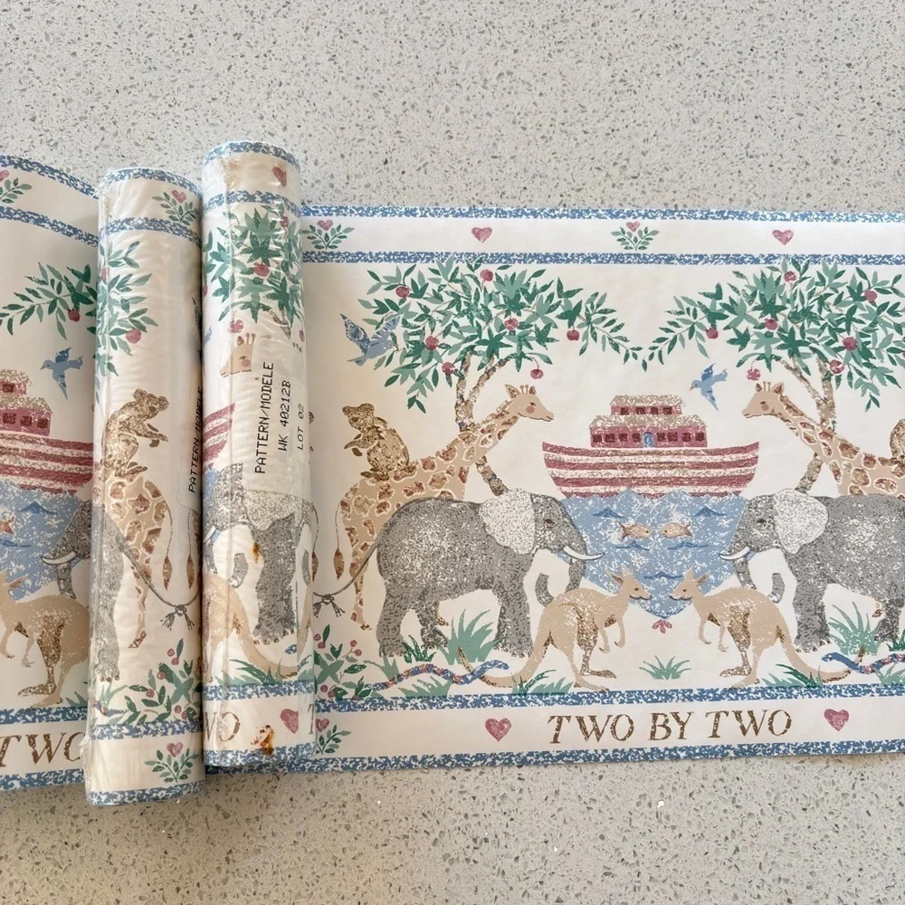 VTG Two by Two Noah's Ark Wallpaper Border 5 YD X 9